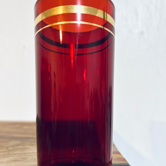 Set Of 6 Vintage Ruby Red With Gold Trim Drinking Glasses/ Vintage Glassware - Picture 9 of 14